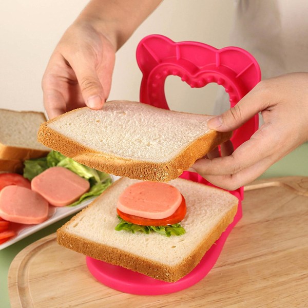 2 stk Sandwich Cutter Sealer Enkel å rengjøre Hjerte-/bjørneform jevne kutt i rustfritt stål Decruster Sandwichmaskin for barn Tianyuhe Red