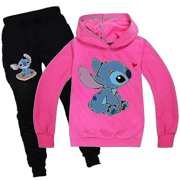 Lilo Stitch Treningsdress 2stk Hettegenser Hoodie Bukser Antrekksett Sportsklær For Barn Rose 140cm