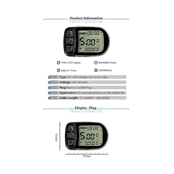 Ebike Kt-lcd5 Display 24v36v48v72v 5 Pin /vanntett Koblingsdisplay For Elektrisk Sykkel Intelli