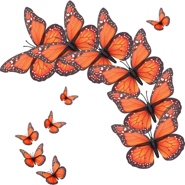 Wekity 24 stycken 4,7 tum Halloween-fjärilsväggdekor konstgjord monarkfjärilsdekoration Falska fjärilar för hantverk 3d-magnet för för hantverk H