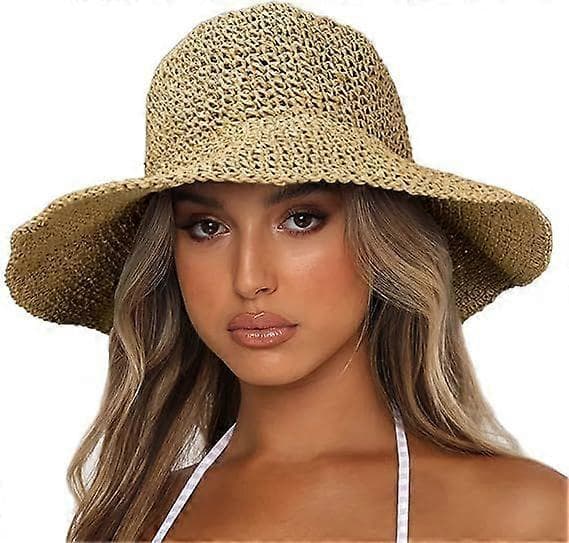 Dame Solhatte Bred Skygge Sommer Strandhat til Kvinder Sammenfoldelig Rejse Stråhat UPF50+