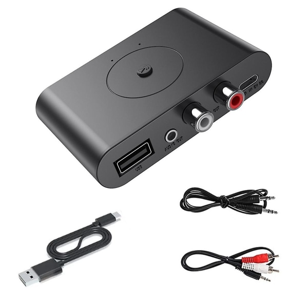 Bluetooth 5.3 lydmottakeruttak Stereo musikk trådløs adapter for bilsett høyttalerforsterker med RCA-kabel Black