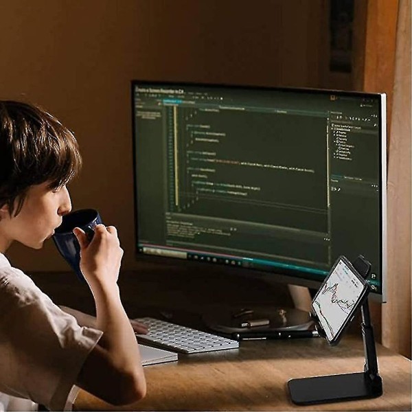 Justerbar mobiltelefonhållare, hopfällbart telefonställ surfplattaställ för skrivbord, vinkelhöjd justerbart mobiltelefonställ kompatibelt med surfplattor Black