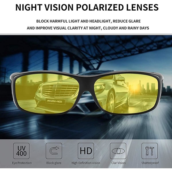 Nattkjøringsbriller for menn og kvinner Sikkerhetssolbriller med Hd gul linse Plastramme Antirefleks Uv 400 beskyttelse