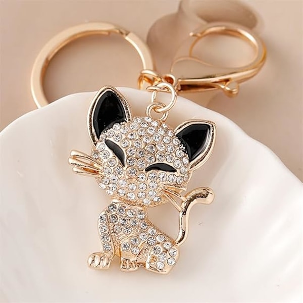 Rhinestone katt nyckelring söt djur nyckelring hänge kattunge nyckelring legering guld rhinestone bil nyckelring för väska plånbok charm