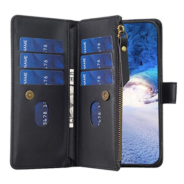 Til Samsung A34 5G Solid Farve Lynlås Taske Læder Etui Bf19 Sort