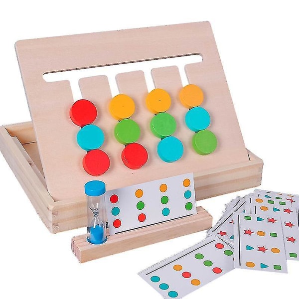 Læringslegetøj Slide-puslespil Farve og form Matchende hjernevridere Logik Spil Førskole Pædagogisk trælegetøj til børn Drenge Piger Alder 3 4 5 6 7 Years O