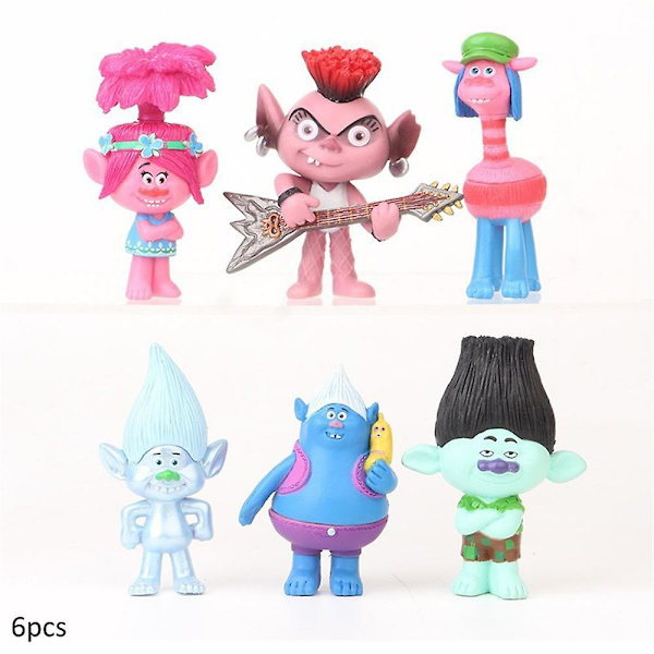 6 kpl Trolls Poppy Branch -hahmoja sisältävä elokuvahahmosetti, kakkukoristeet, nukkelelu, koristelahjat