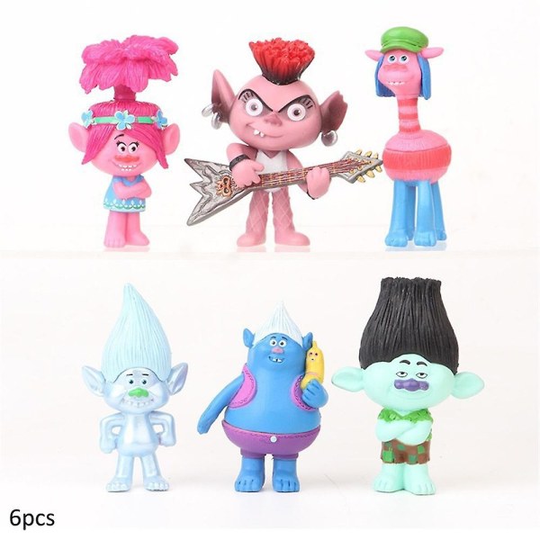 6 st Trolls Poppy Branch figurer set tårta cupcake toppers docka leksak dekoration gåvor