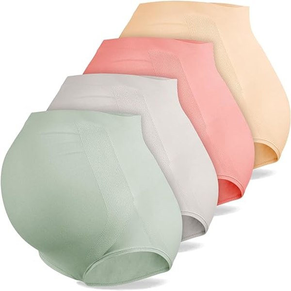 Maternitytrosor för kvinnor, 4-pack hög midja stretch maternitytrosor, mjuka och andningsbara maternitytrosor efter förlossningen