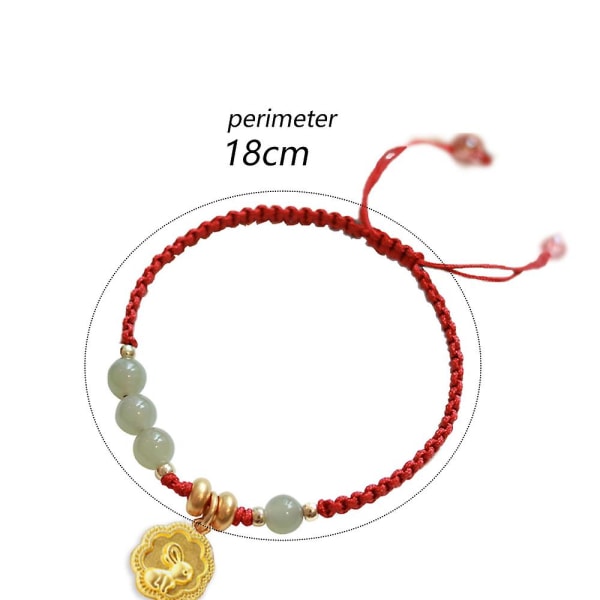 Perlerarmbånd til kvinder mænd, justerbar håndvævet ledning Lucky Rabbit Jade perler med røde snorearmbånd