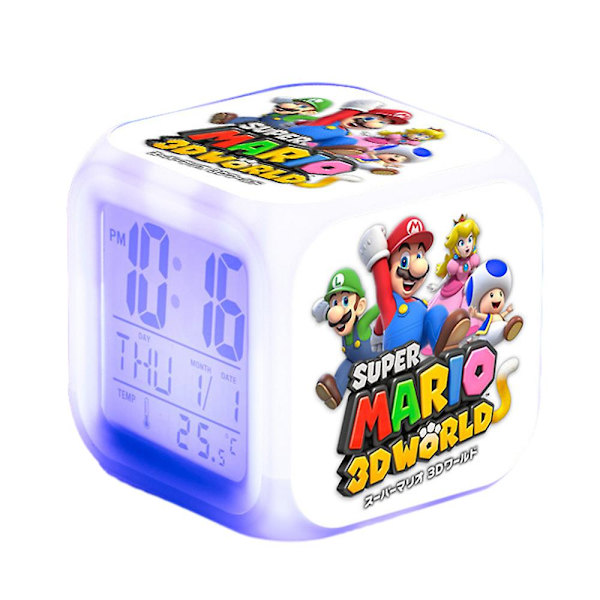 Super Mario Bros Tema 7 Farve Skiftende Digital Termometer Vækkeur Med LED Display Cube Natlys Sengekants Hjemmeindretning Legetøj Gaver Til Børn C