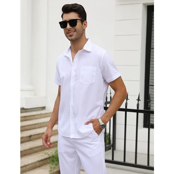 Skjorter til mænd med korte ærmer Slim Fit, ikke-jern, business fritidsskjorte, hvid, str. XL
