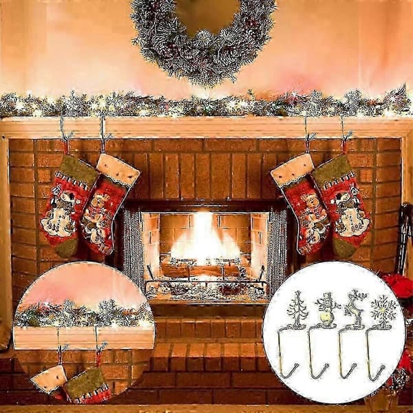 4 st julstrumphängare Mantel Eldstadsfästen Tomte Snögubbe Älg Träd