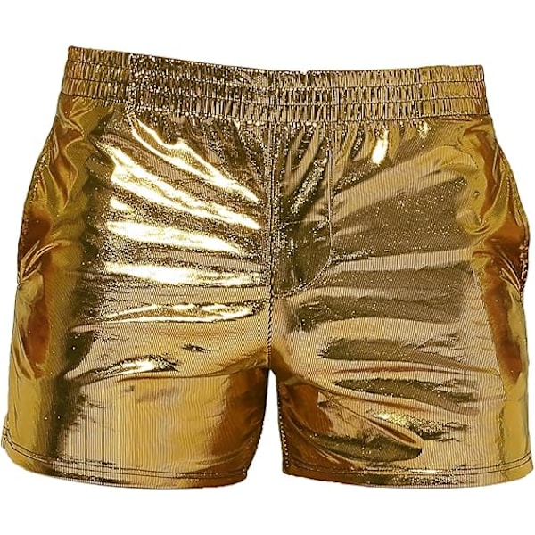 Metalliska glänsande shorts för män, glittrande rave-shorts med fickor, booty-shorts, badbyxor