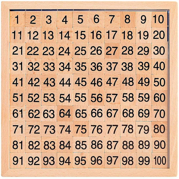 Træmatematik hundrede tavle, tæller til 100 for børnehave, 1-100 tal ...