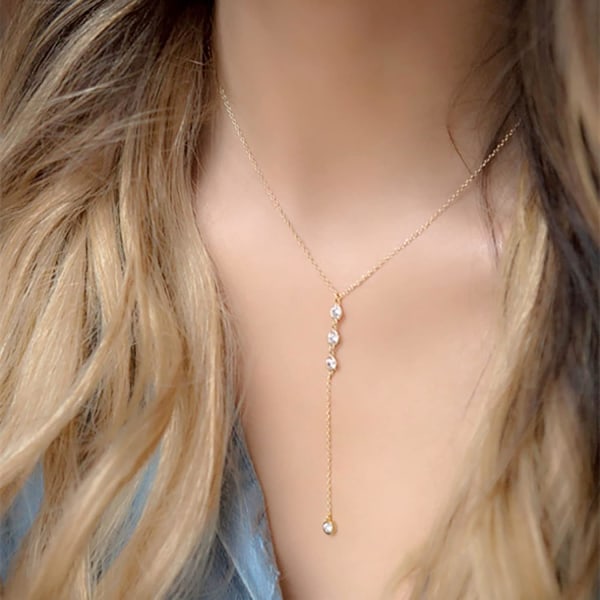 Cubic Zirconia Lariat Halskæde Vedhæng Lariat Halskæde Bohemian Crystal Long Drop Y Pendant Chain Halskæde Dame- og pigesmykker (guld)