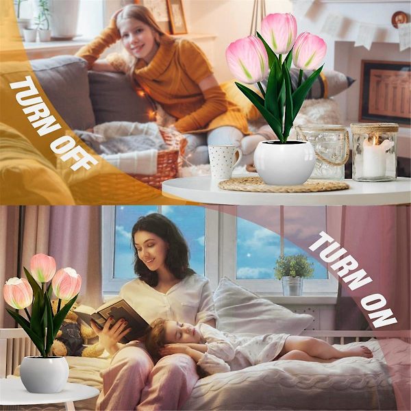 Tulip Lampe Lys Bordlampe Blomster Skrivebordslampe LED Tulip Natlampe til Stue Soveværelse til Værelse GreenPink