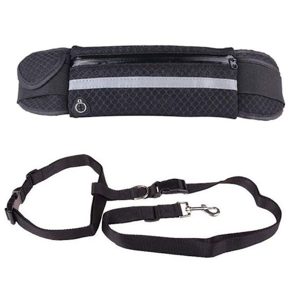 Flexibel hundkoppel med magväska, Svart black