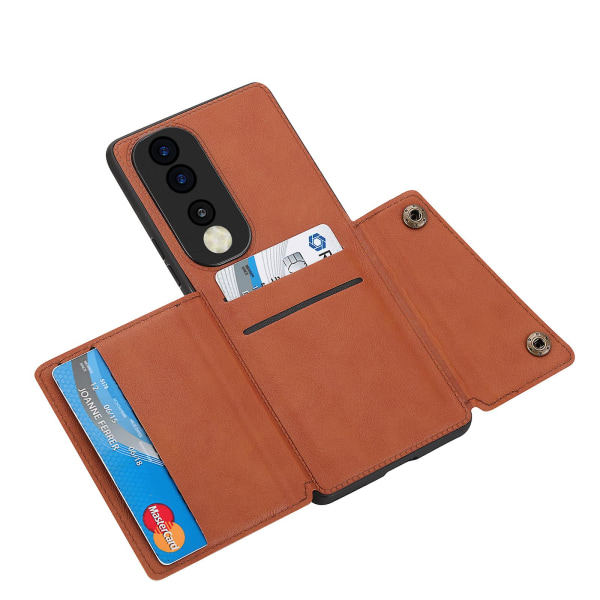 Phone case Honor 90 korttipidike Kickstand pudotuksenkestävä pu-nahkapäällysteinen TPU- cover Light Brown