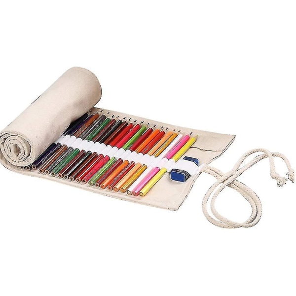 Creative Canvas Roll Up Penalhus Stor Kapacitet Pen Pencil Pouch Holder Farveblyanter Wrap Paper Case Pencil Organizer For Student Artist Trav