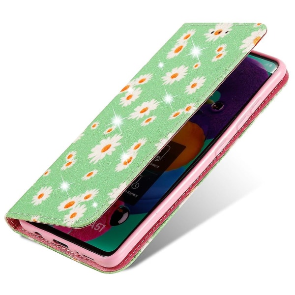 Daisy Pattern Flash Powder Phone Case Kortholder Læder Shell til Samsung Galaxy A51 SM-A515/M40S