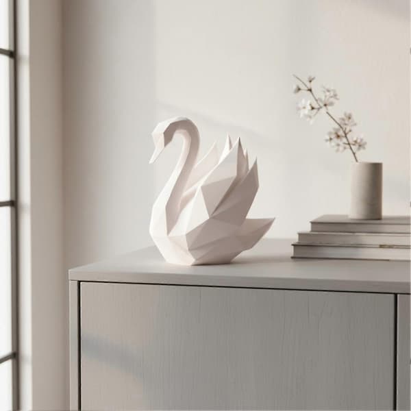 3D-printet Svanefigur Moderne Kunstpynt til Hylde- og Rumudsmykning