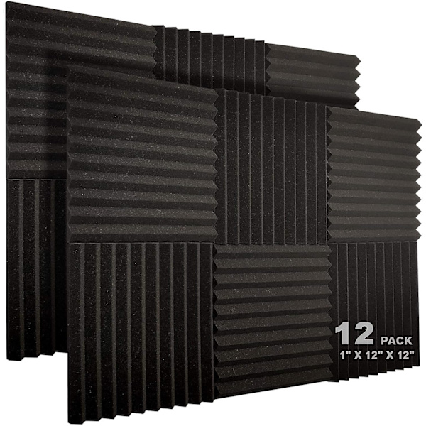 12 pakkausta akustisia vaahtomuovipaneeleja 2,5x30x30cm Studioäänieristys palonestoaine akustinen pehmuste (musta)