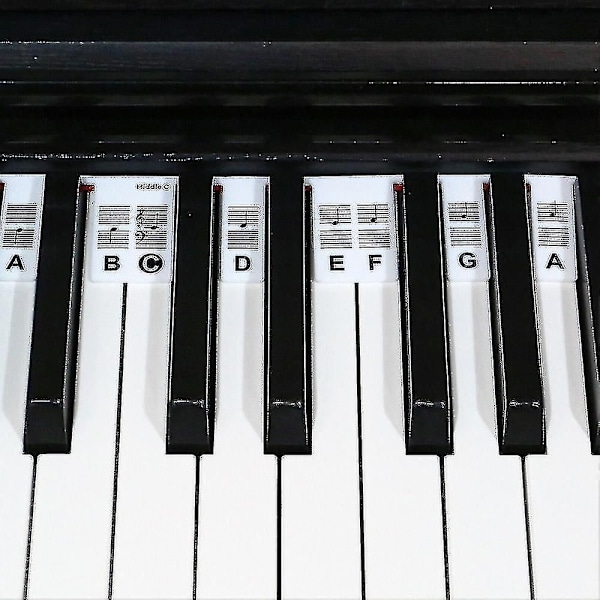 88 Koskettimen Toistokäyttöiset Silikonipiano-Näppäimistötarrat Piano-Nuottiopas Tarrat Black and White