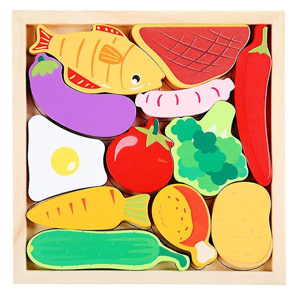 Träpussel byggsten Tecknad djur Kreativt temabräde Jigsaw Game Tidig pedagogisk leksak Vegetables