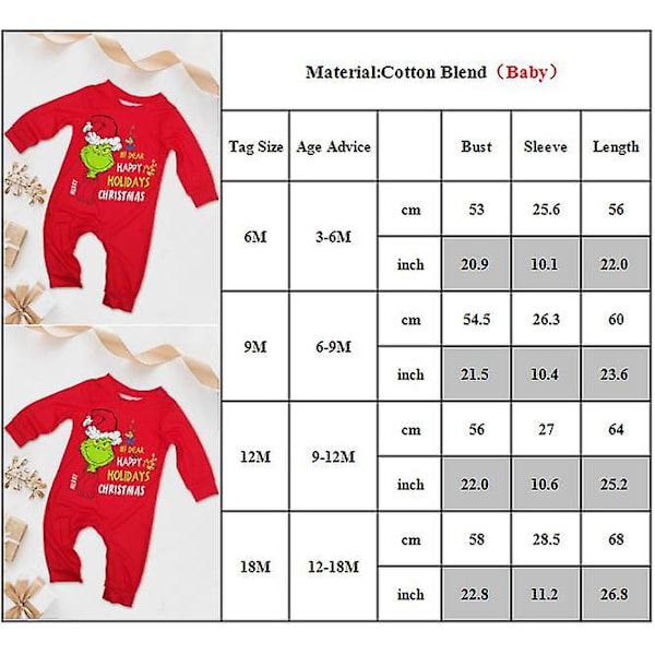 Perheen Matching-Pyjamat Lapsille, Vauvoille & Aikuisten - Grinch-Painatus Jouluteema Vauvoille Infants 12-18M