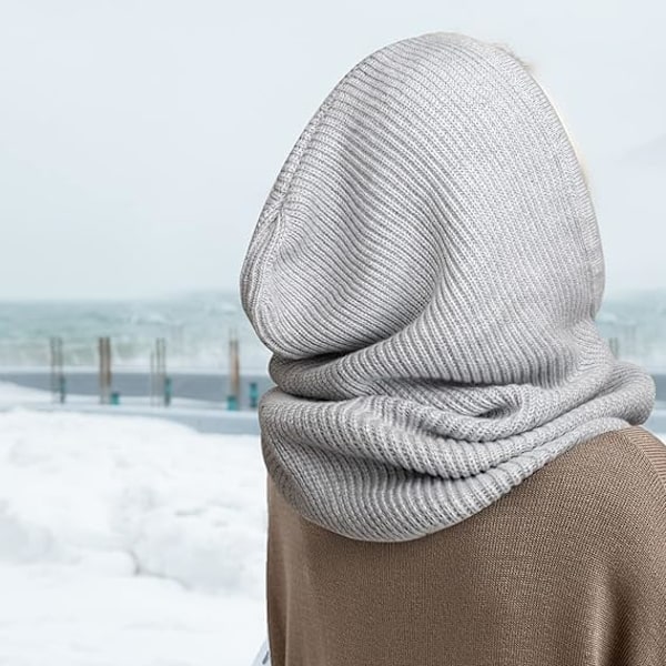 Vinterhatte til kvinder Balaclava strikket hue Skull Cap med snøre varm hætte hue hat Light Grey