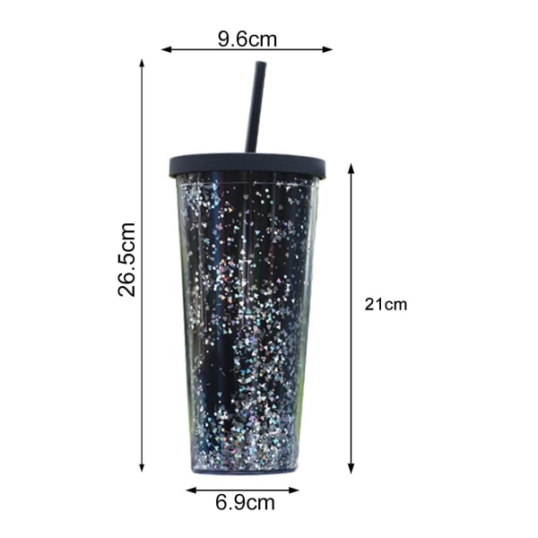 24OZ/710ml Vattenkopp med Halm Glitter Dubbelväggig Vågig Kant Rak Tumbler Juice Iskall Kaffe Kopp Daglig Användning Tianyuhe Red