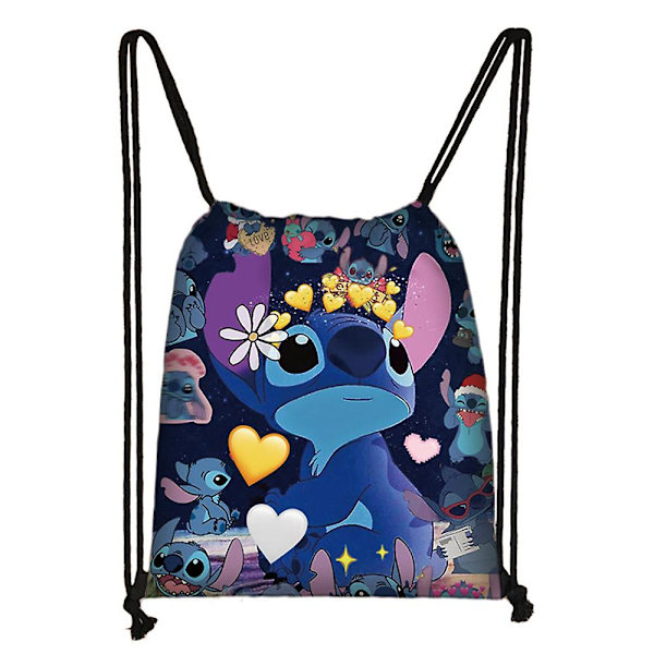 Lilo ja Stitch -kuviollinen kiristysnauhainen reppu lapsille, pojille, tytöille, liikuntaan, uintiin, kouluun, matkustamiseen 6
