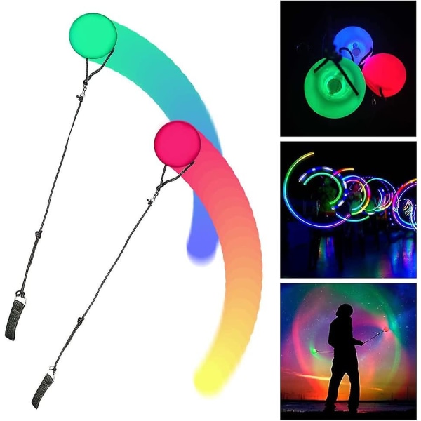 Paket med 2 förbättrade led-poi-bollar, poi-jongleringsbollar med regnbågsfärger och stroboskopeffekt, barn och vuxna