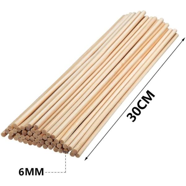 Hantverksbambupinnar 30 cm, Hantverksrunda pinnar, 55 bitar av 6 mm / 0,24" trä, Hantverksrunda trä, högkvalitativa bambupinnar