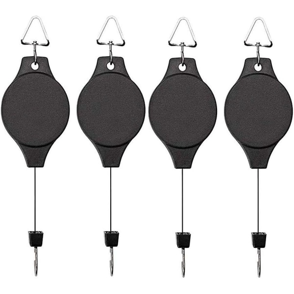 4-pack infällbara hängande växttrissor - för trädgårdskorgar, krukor och fågelmatare - häng och dra för vattning eller matning (svart, 4)