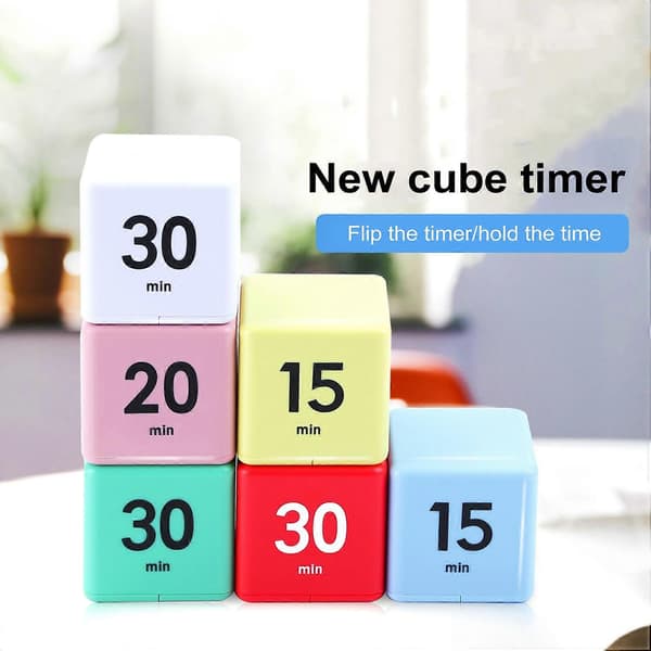 Kube-timer 15/20/30/60 minutter nedtelling rotasjonstimer for oppgaver, arbeid, studier, kjøkken, stille alarm Red A
