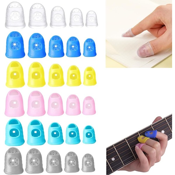 30 stk. Anti-Slip Fingerspidsbeskyttere Silikone Guitar Fingerspidsbeskyttere 5 Størrelser Fingerspidskapper til Papirsortering Syning Guitar