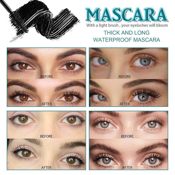 Børsteløs metal mascara, vandtæt metal mascara, 3d mascara fiber vipper sort slank ikke-udsmurt langvarig 2pcs