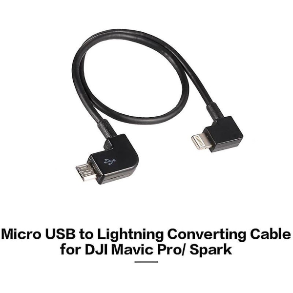 Micro USB til Lightning fjernbetjening tablet telefon data konverter overførselskabel til Android iOS Dji Spark Mavic Pro, Model: Sort