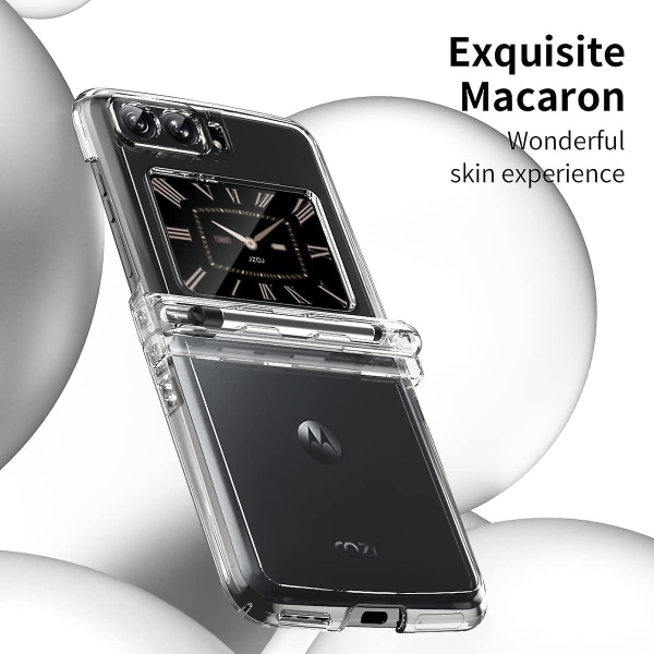 Macaron etui kompatibelt med Motorola Moto Razr 2022, slankt pc-cover med hængselbeskyttelse og S-penholder Transparent For Moto Razr 2022