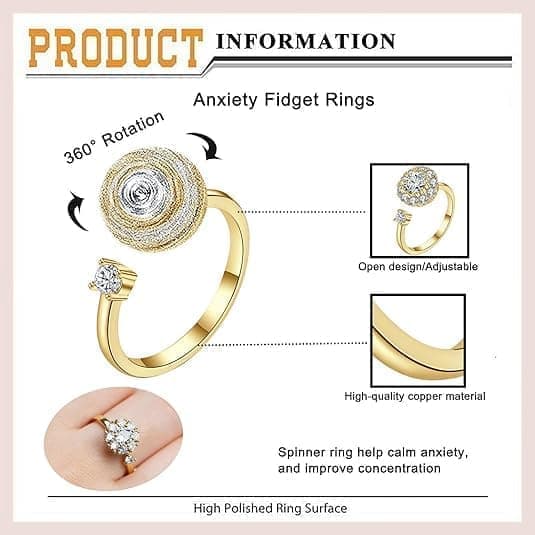 Stressring 6-pakning – Justerbar Angstring & Fidget Ring for Kvinner Gull
