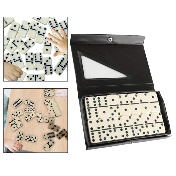 Dobbel seks Domino-sett Klassisk brettspill Tradisjonelle leker-turnering 28 dominoer i bærbar veske for reiseunderholdning Black box 15cmx9cm