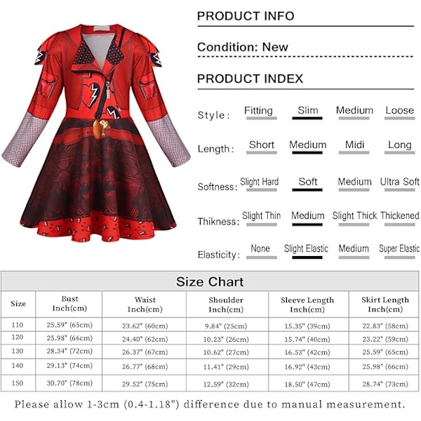 Descendants Rise of Red Kostume Piger Halloween Kostumer Outfit Prinsesse Kjoler Børn Lange Ærmer Cosplay Tøj Red 130cm