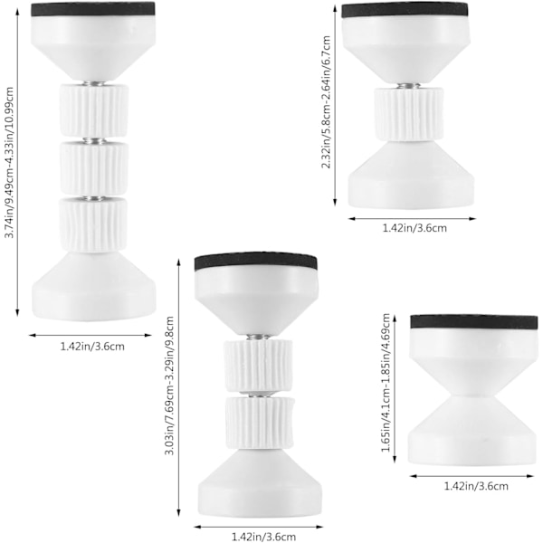 2 hodegavlpropper, nattbord seng teleskopisk støtte stabilisatorpropper, lengden kan justeres fritt mellom 2,48-2,75 tommer, hvit