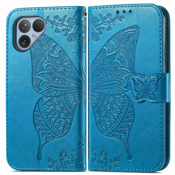 Butterfly Flower Leather Case For Fairphone 5 Blue