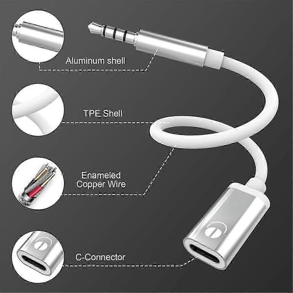 3,5 mm uros-Type C naaras -kaapeli MP3-soittimille Black