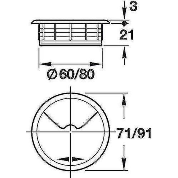 Kabelgjennomføring skrivebord diameter 70mm - Sett med 1 skrivebord kabelguide