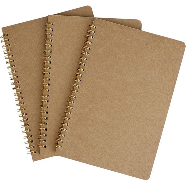 Spiralblock A5, linjerad anteckningsbok, liten anteckningsbok med linjerade linjer, kraftpapperomslag 100 sidor resejournal anteckningsblock papper (3 st)